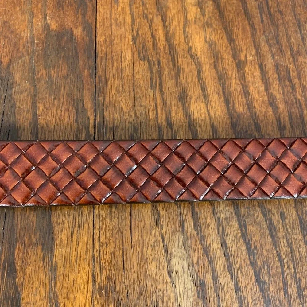 VTG Winston Cigarettes Eagle Buckle Brown Basketweave Leather Belt Men's 36/38